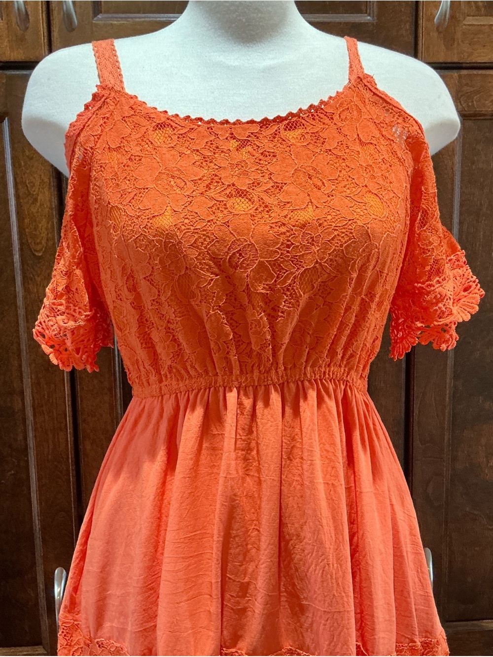 Orange Lace Cold-Shoulder Sundress *Stunning Quality